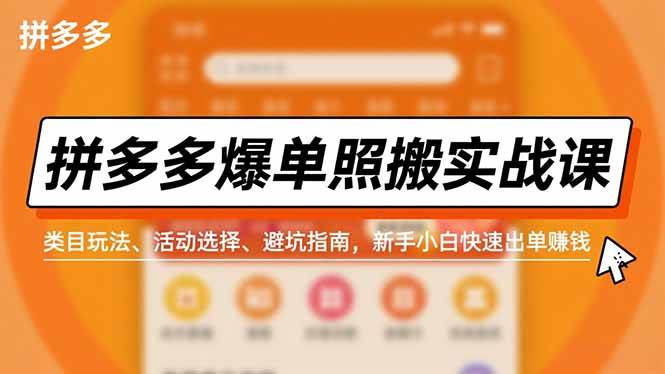 （16838期）拼多多爆单照搬实战课，类目玩法、活动选择、避坑指南，新手小白快速出单赚钱-777网创网