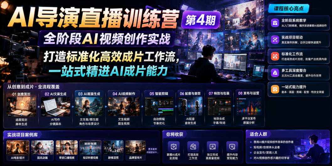 AI导演直播训练营第4期｜全阶段AI视频创作实战，打造标准化高效成片工作流，一站式精进AI成片能力-777网创网