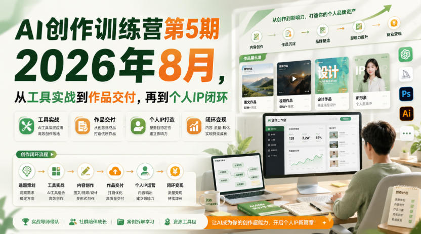 AI创作训练营第5期2026年8月，从工具实战到作品交付，再到个人IP闭环（更新0914）-777网创网