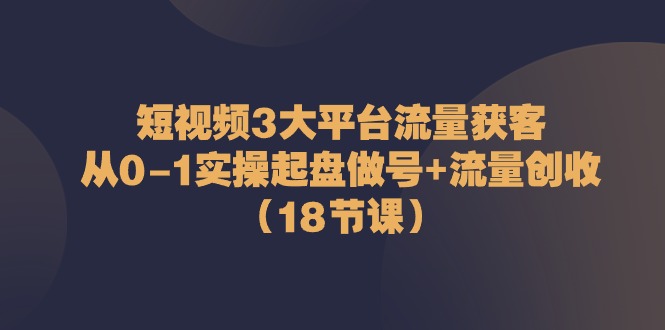 （10873期）短视频3大平台·流量 获客：从0-1实操起盘做号+流量 创收（18节课）-777网创网