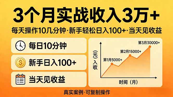 （17639期）3个月实战收入3万+，每天操作10几分钟，新手轻松日入100+，当天见收益-777网创网