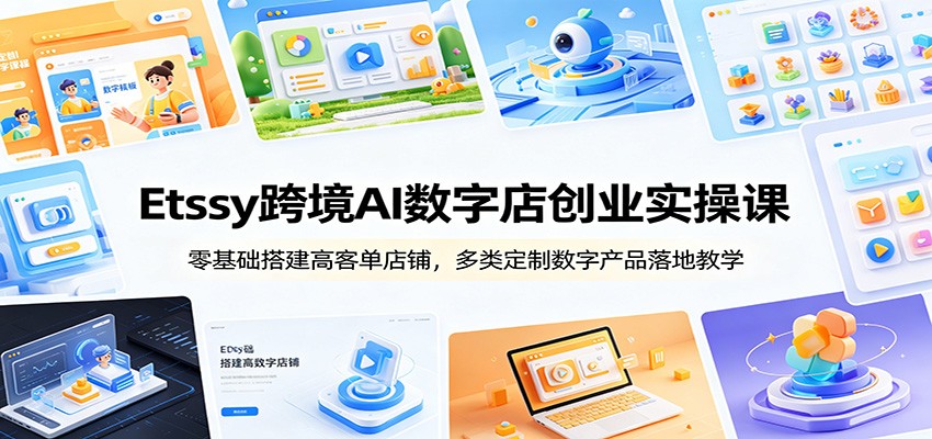 Etsy跨境AI数字店创业实操课：零基础搭建高客单店铺，多类定制数字产品落地教学-777网创网