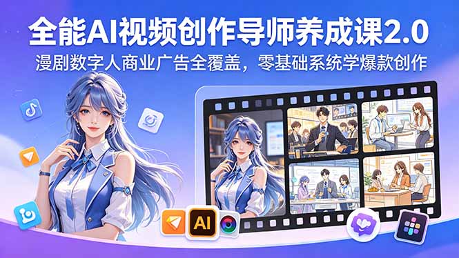 全能AI视频创作导师养成课2.0，漫剧数字人商业广告全覆盖，零基础系统学爆款创作-777网创网