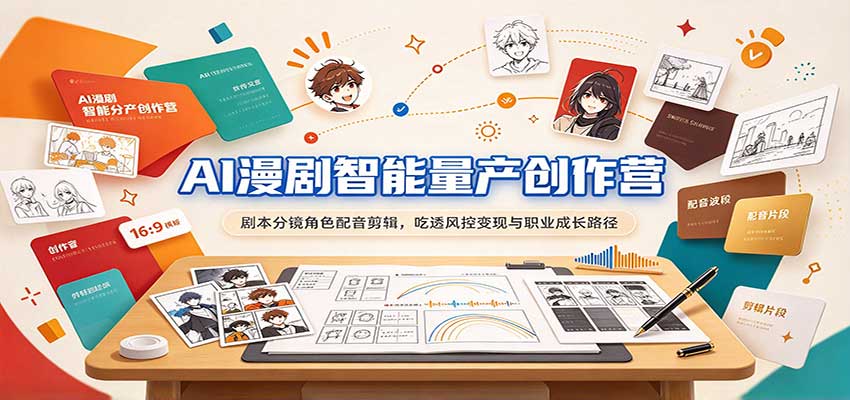 AI漫剧智能量产创作营:剧本分镜角色配音剪辑,吃透风控变现与职业成长路径-777网创网