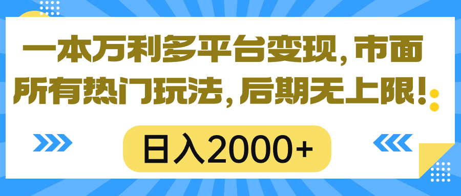 （10311期）一本万利多平台变现，市面所有热门玩法，日入2000+，后期无上限！-777网创网