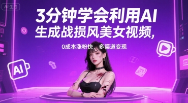 3分钟学会利用AI生成战损风美女视频， 0成本涨粉快，多渠道变现-777网创网