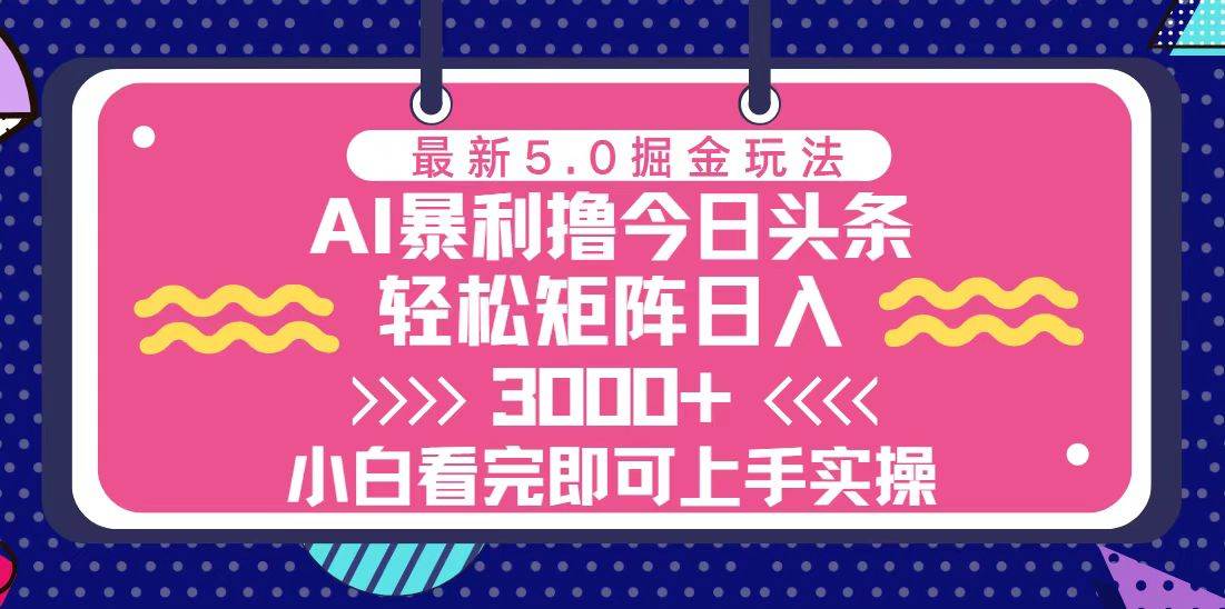 （13398期）今日头条最新5.0掘金玩法，轻松矩阵日入3000+-777网创网