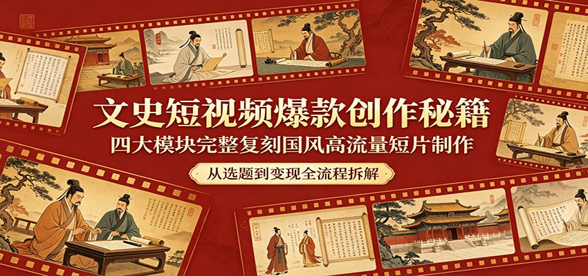 文史短视频爆款创作秘籍：四大模块完整复刻国风高流量短片制作-777网创网