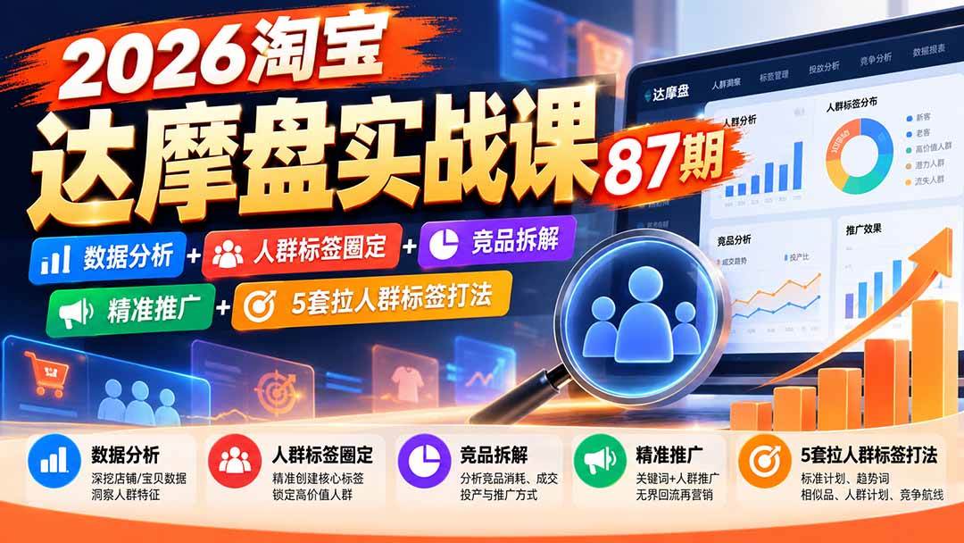 （20830期）2026淘宝达摩盘实战课87期：数据分析+人群标签圈定+竞品拆解+精准推广+5套拉人群标签打法-777网创网