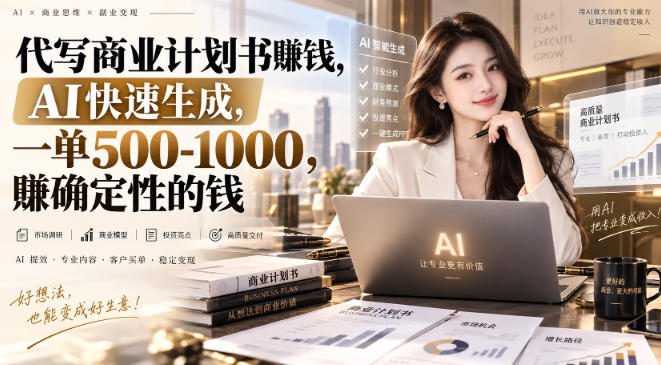 代写商业计划书賺钱，AI快速生成，一单500-1K，賺确定性的钱-777网创网