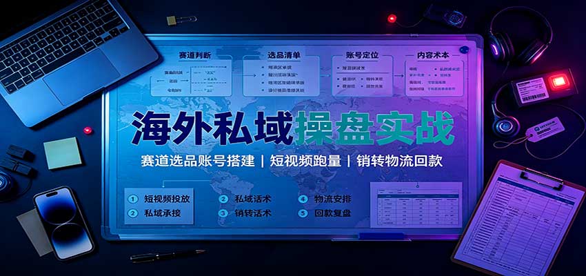 海外私域操盘实战：赛道选品账号搭建，短视频跑量，销转物流回款-777网创网