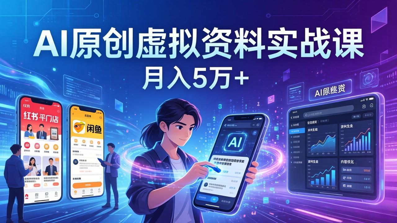 AI原创虚拟资料实战课:2026新机会,小红书闲鱼开店,普通人用AI轻松变现,月入5万+-777网创网