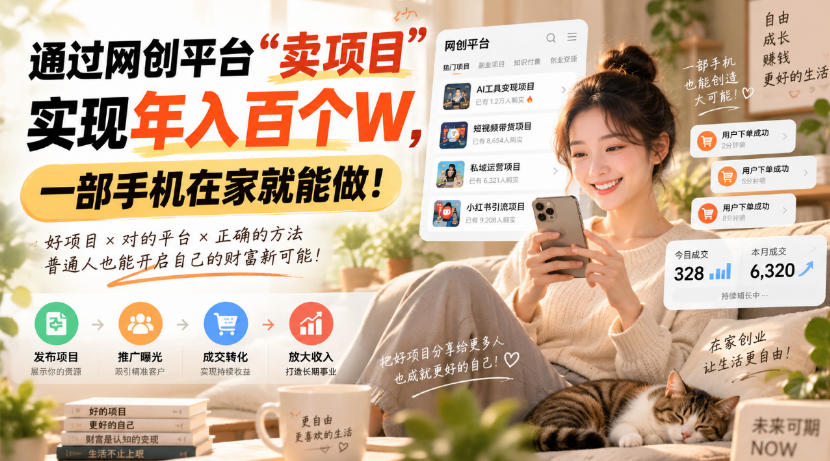 通过网创平台“卖项目”实现年入百个W,一部手机在家就能做!【揭秘】-777网创网
