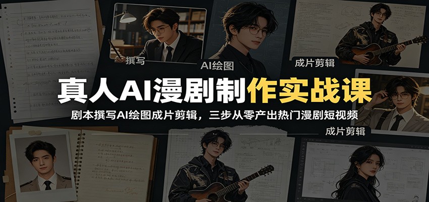 真人AI漫剧制作实战课：剧本撰写AI绘图成片剪辑，三步从零产出热门漫剧短视频-777网创网