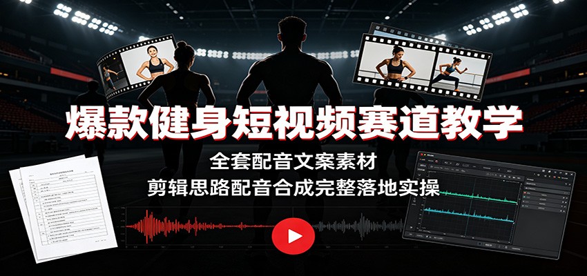 爆款健身短视频赛道教学：全套配音文案素材，剪辑思路配音合成完整落地实操-777网创网