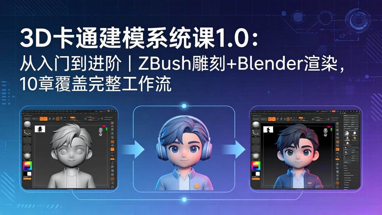 (18035期)3D卡通建模系统课1.0:从入门到进阶|ZBrush雕刻+Blender渲染,10章覆盖完整工作流 (18035期)3D卡通建模系统课1.0:从入门到进阶|ZBrush雕刻+Blender渲染,10章覆盖完整工作流