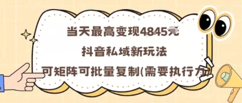 当天最高变现1k+,抖音私域新玩法,可矩阵可批量复制