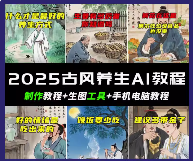 抖音AI古风养生视频教程日入五张 轻松涨粉 10W+-777网创网