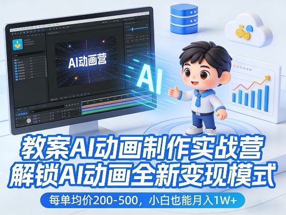 教案AI动画制作实战营，解锁AI动画全新变现模式，每单均价200-500，小白也能月入1W+-777网创网