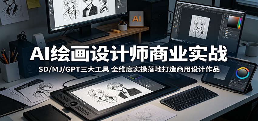 AI绘画设计师商业实战：SD/MJ/GPT三大工具，全维度实操落地打造商用设计作品-777网创网