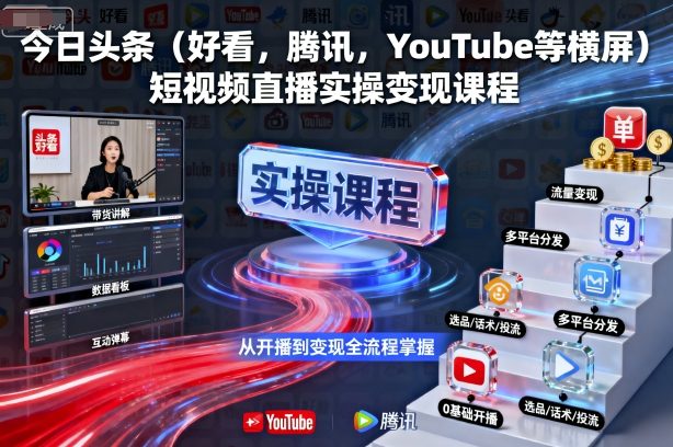 今日头条（好看，腾讯，YouTube等横屏）短视频直播实操变现课程-777网创网