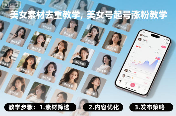 美女素材去重教学，美女号起号涨粉教学-777网创网