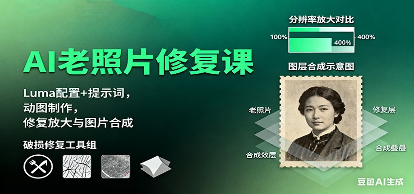 AI老照片修复课:Luma配置+提示词,动图制作,修复放大与图片合成-777网创网