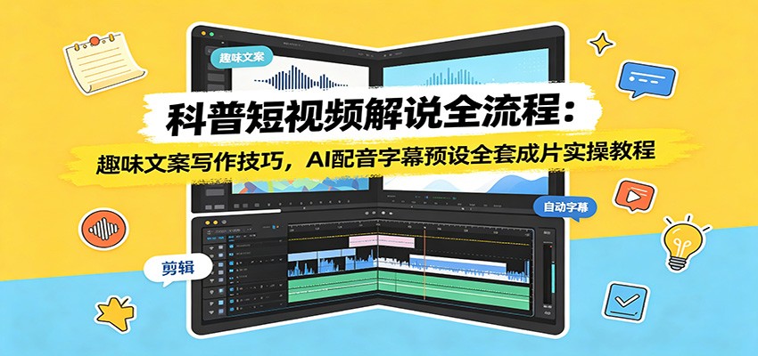 科普短视频解说全流程：趣味文案写作技巧，AI配音字幕预设全套成片实操教程-777网创网