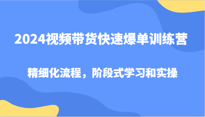 2024视频带货快速爆单训练营,精细化流程,阶段式学习和实操-777网创网
