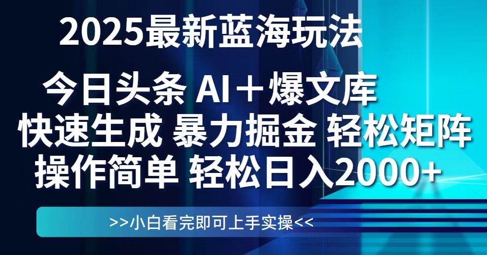 （14805期）今日头条2025最新蓝海玩法，思路简单，复制粘贴，轻松实现矩阵日入2000+-777网创网