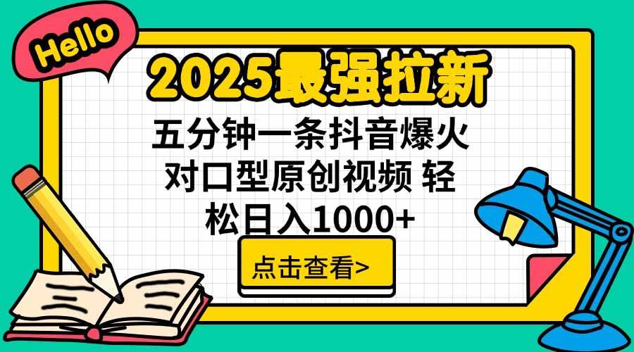 图片[1]-（15736期）2025最强拉新，单用户下载5块佣金，5分钟一条抖音爆火原创对口型视频，…-777网创网