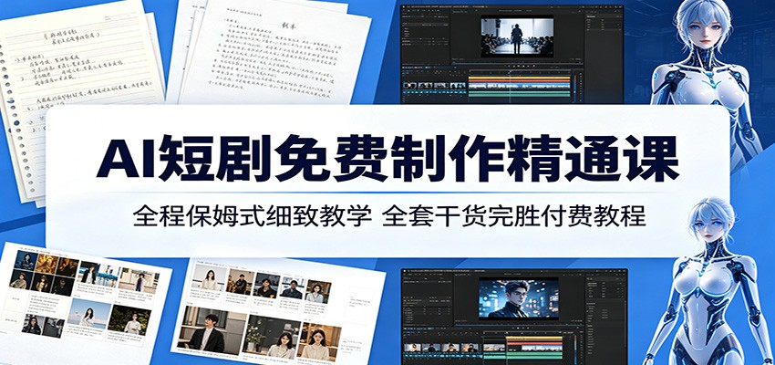 AI短剧免费制作精通课：全程保姆式细致教学，全套干货完胜付费教程-777网创网