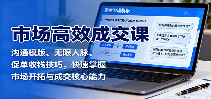 市场高效成交课：沟通模版、无限人脉、促单收钱技巧，快速掌握市场开拓与成交核心能力-777网创网