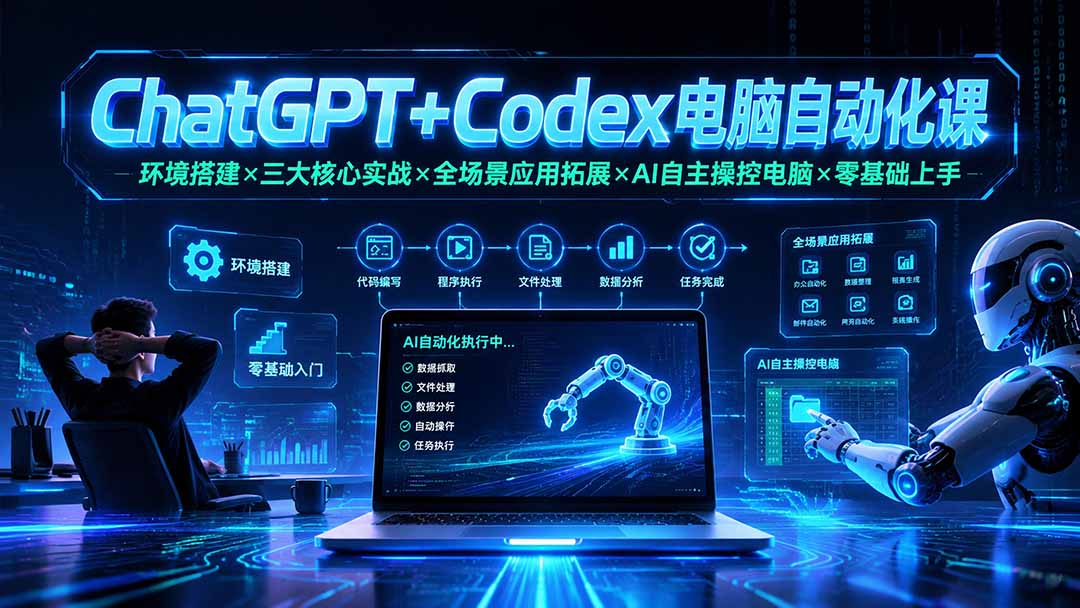 ChatGPT+Codex电脑自动化课：环境搭建×三大核心实战×全场景应用拓展×AI自主操控电脑×零基础上手-777网创网