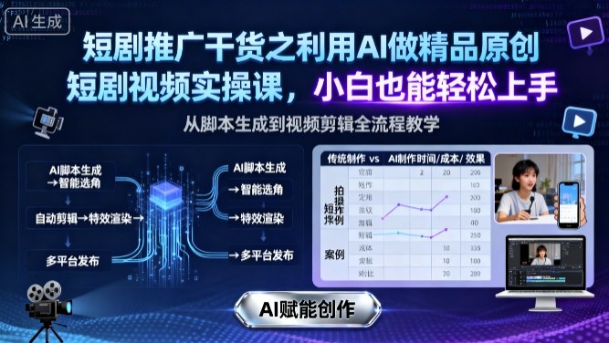 短剧推广干货之利用AI做精品原创短剧视频实操课，小白也能轻松上手-777网创网
