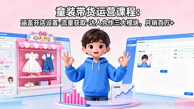 （16081期）童装带货运营课程：涵盖开店设置-流量获取-达人合作三大模块，月销百万+-777网创网
