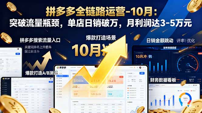 拼多多全链路运营-10月:突破流量瓶颈,单店日销破万,月利润达3-5万元-777网创网