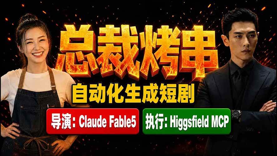 （19541期）《总裁烤串》真人短剧全自动诞生！Claude Fable5 当导演，Higgsfield MCP 执行！-777网创网