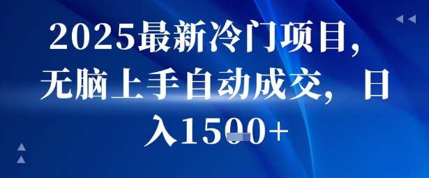 2025最新冷门项目，无脑上手自动成交，日入多张-777网创网