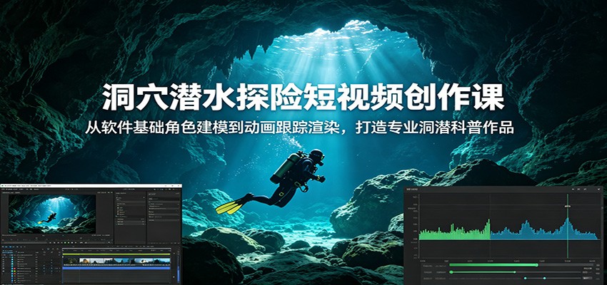 洞穴潜水探险短视频创作课：从软件基础角色建模到动画跟踪渲染，打造专业洞潜科普作品-777网创网