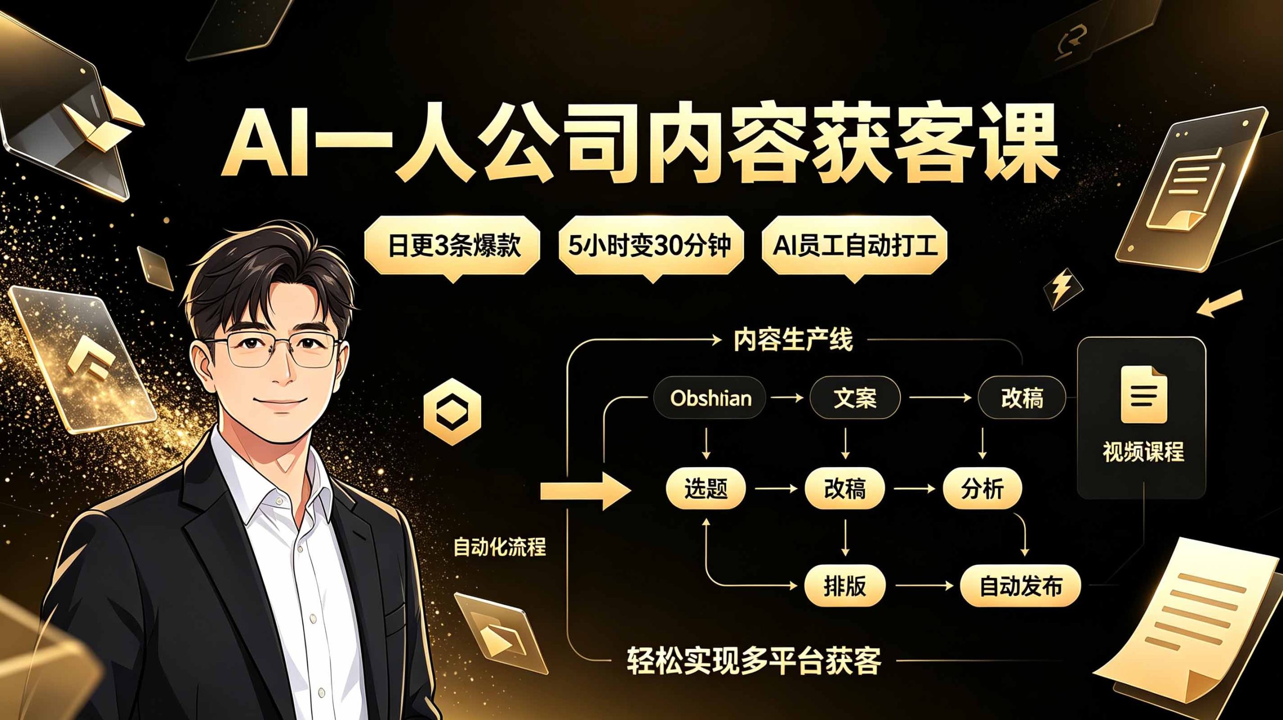 AI一人公司内容获客课:日更3条爆款×5小时变30分钟×AI员工自动打工,轻松实现多平台获客-777网创网