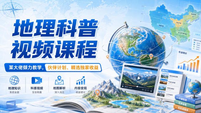 地理科普视频课程，某大佬倾力教学，伙伴计划、精选独家收益-777网创网