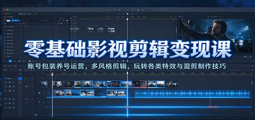零基础影视剪辑变现课:账号包装养号运营,多风格剪辑,玩转各类特效与混剪制作技巧-777网创网