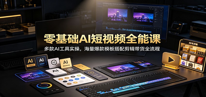零基础AI短视频全能课：多款AI工具实操，海量爆款模板搭配剪辑带货全流程-777网创网