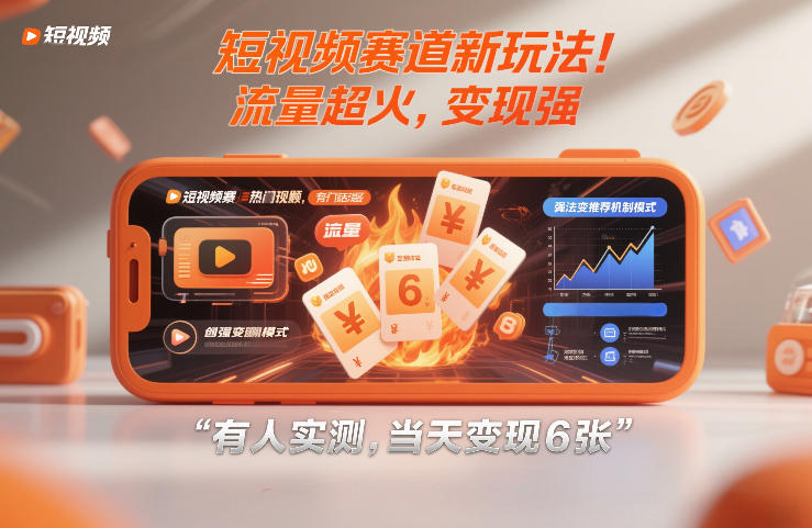 短视频赛道新玩法！流量超火，变现强，有人实测，当天变现6张-777网创网