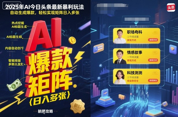 2025年AI今日头条最新暴利玩法,自动生成爆款,轻松实现矩阵日入多张-777网创网