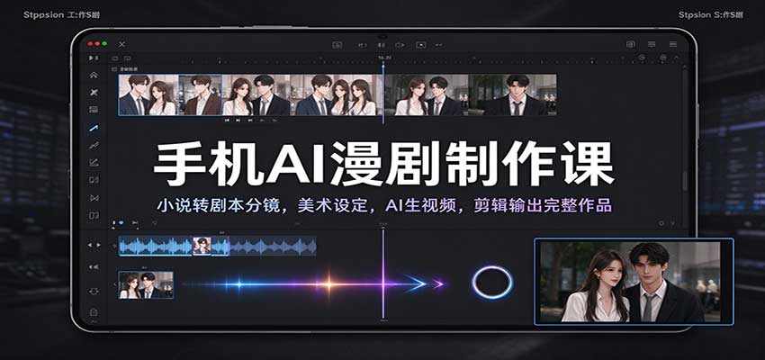 手机AI漫剧制作课:小说转剧本分镜,美术设定,AI生视频,剪辑输出完整作品-777网创网