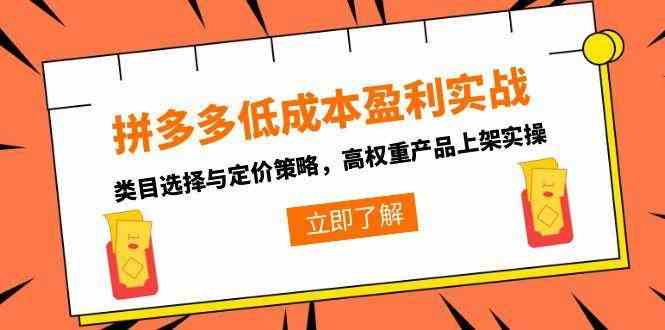 拼多多低成本盈利实战,类目选择与定价策略,高权重产品上架实操-777网创网