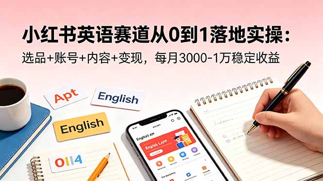 小红书英语赛道从0到1落地实操:选品+账号+内容+变现,每月3000-1万稳定收益-777网创网