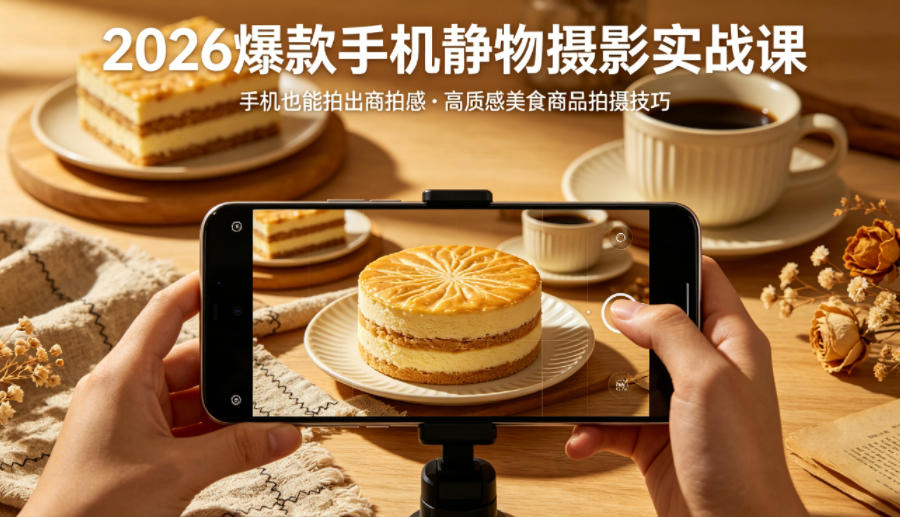 2026爆款手机静物摄影实战课,手机也能拍出商拍感,学会拍出高质感美食商品